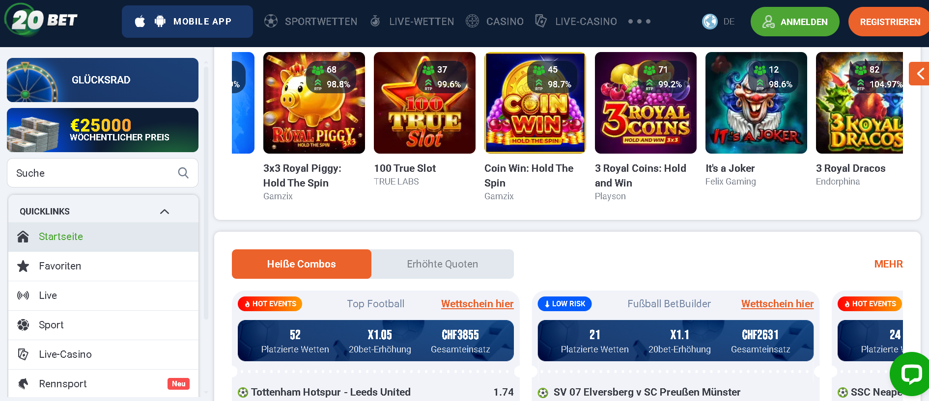 20bet, anteprima lobby