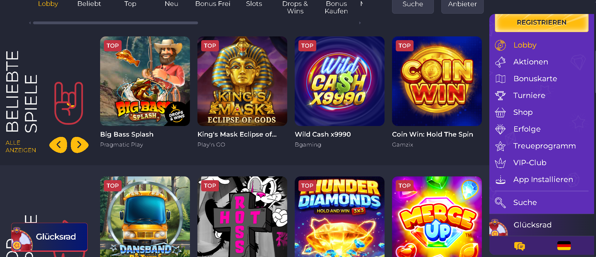 Rolling Slots, anteprima lobby